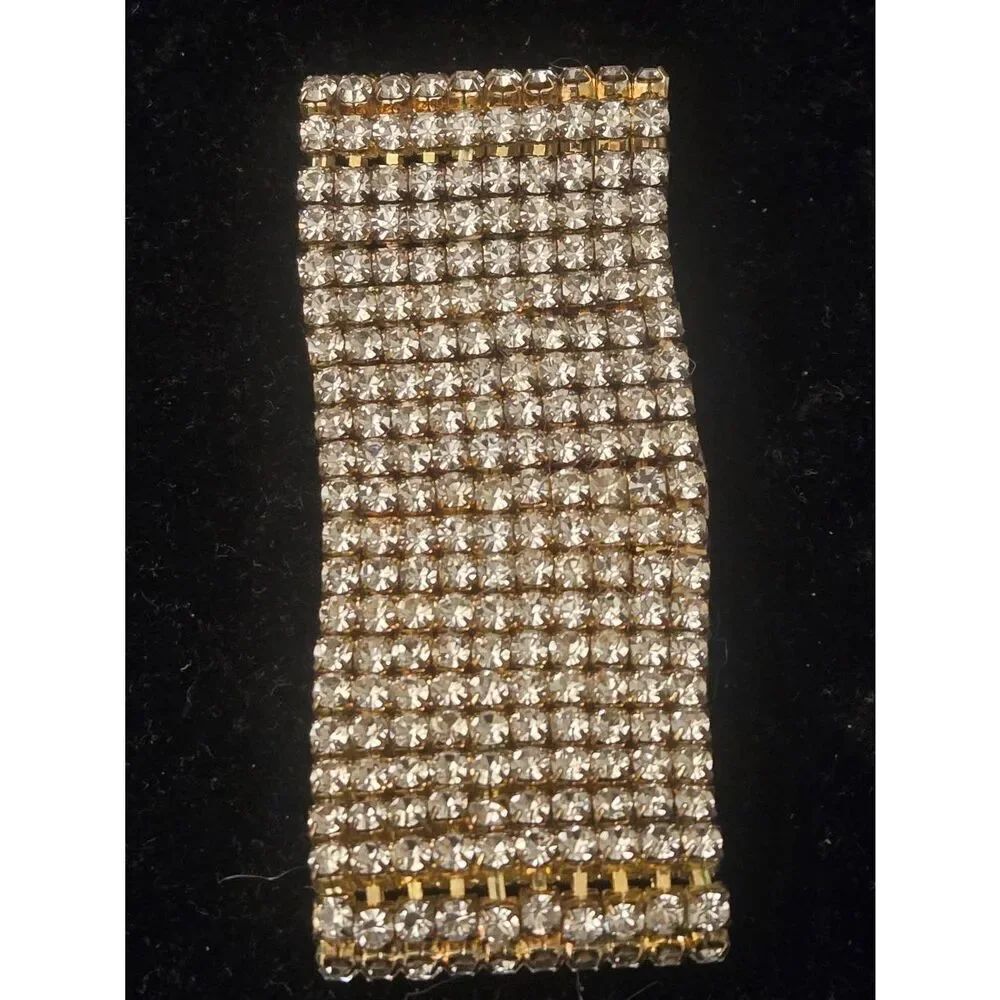 Women's 9" White Rhinestone Gold Tone Band Bracelet